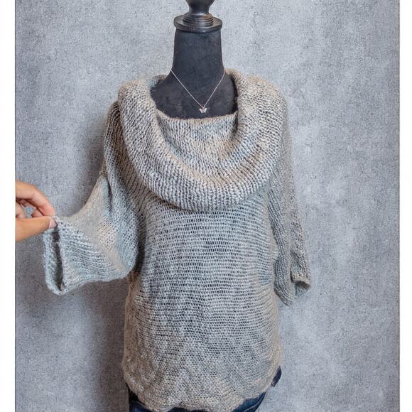2010s Calvin Klein Chunky Knit Wool Blend Off-Shoulder Slouchy Cozy Sweater L - Picture 3 of 8
